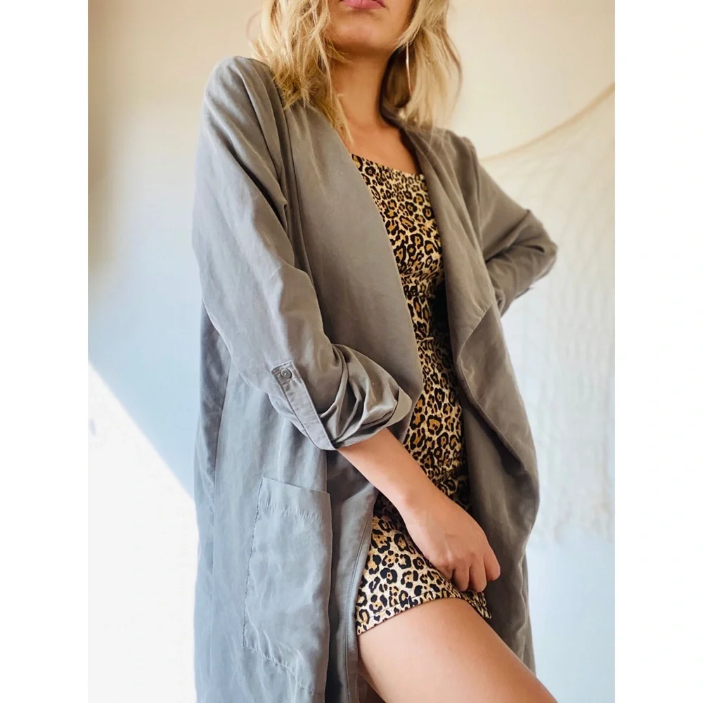 Color Thread Olive Long Lapel Jacket - Picture 1 of 10